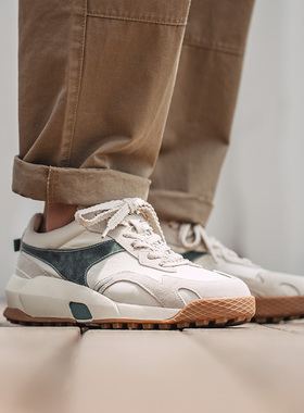 马登新款秋华夫休闲运动厚底慢跑步波鞋男复古老爹鞋潮百搭阿甘鞋