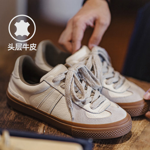 马登复古德训鞋男士2025新款百搭极简小白鞋厚底休闲皮面板鞋