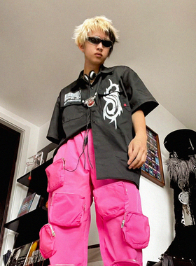 BIONICJOI X SLIPKNOT千禧摇滚西岸暗黑朋克金属印花工装开衫衬衫