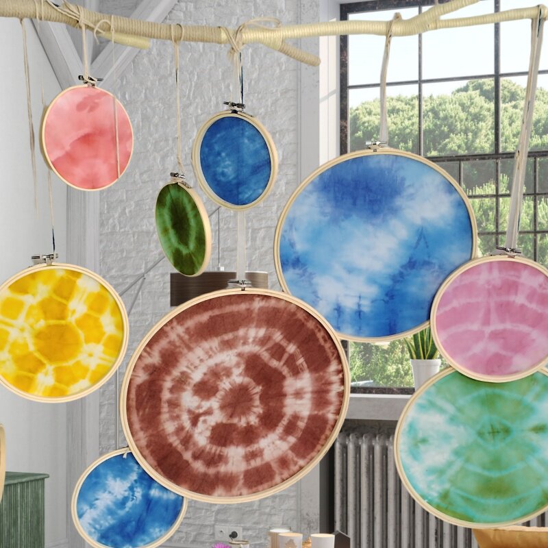 彩色手工扎染环创挂饰圆片幼儿园图片