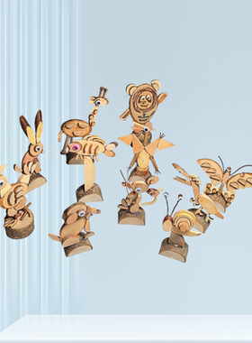 儿童diy木片树枝立体贴画材料包创意DIY手工制作木工坊昆虫熊猫兔