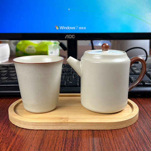 米黄汝窑一壶一杯一人饮工位茶具