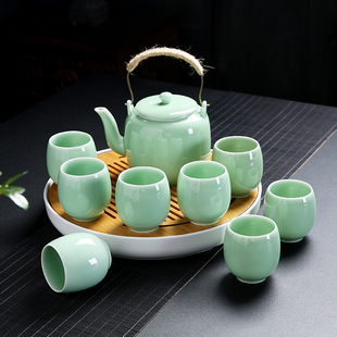 中式提梁壶茶具套装超大容量冷水壶家用复古青瓷简约功夫干泡茶盘