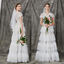 优罗莎原创实拍荷叶袖 森系公主蛋糕裙新娘出门纱户外草坪旅拍轻纱