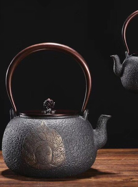一叶菩提日本南部老铁壶纯手工铸铁壶烧水提梁煮茶器关西京都茶壶