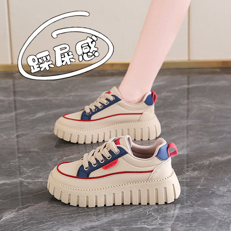 板鞋女鞋2025新款春秋爆款真皮孕妇松糕厚底鞋34码休闲运动鞋