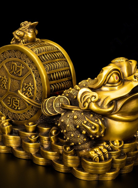 全铜金蟾摆件招财金蟾拉白菜铜钱财源滚滚家居店铺办公室装饰礼品