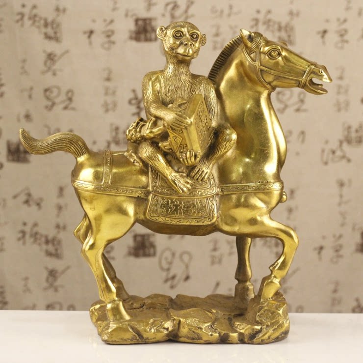 风水纯铜马上封侯摆件大号马上赢马上猴发财工艺品家居办公桌摆设