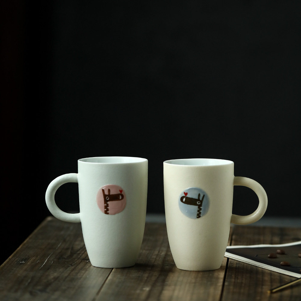 景德镇日式萌物小鹿陶瓷杯手工咖啡杯手绘卡通趣味水杯马克杯