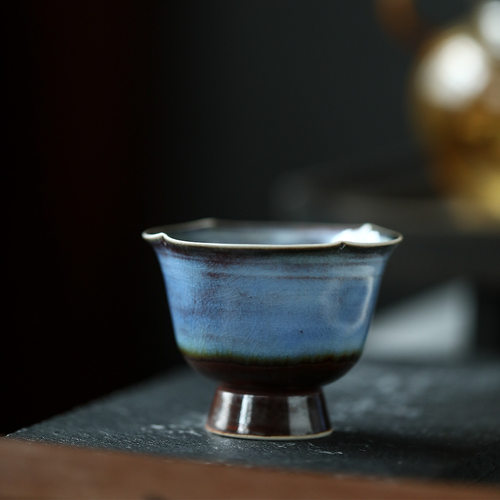 景德镇溪红窑变冰裂釉手拉坯花口品茗杯功夫茶具茶杯礼盒装单杯