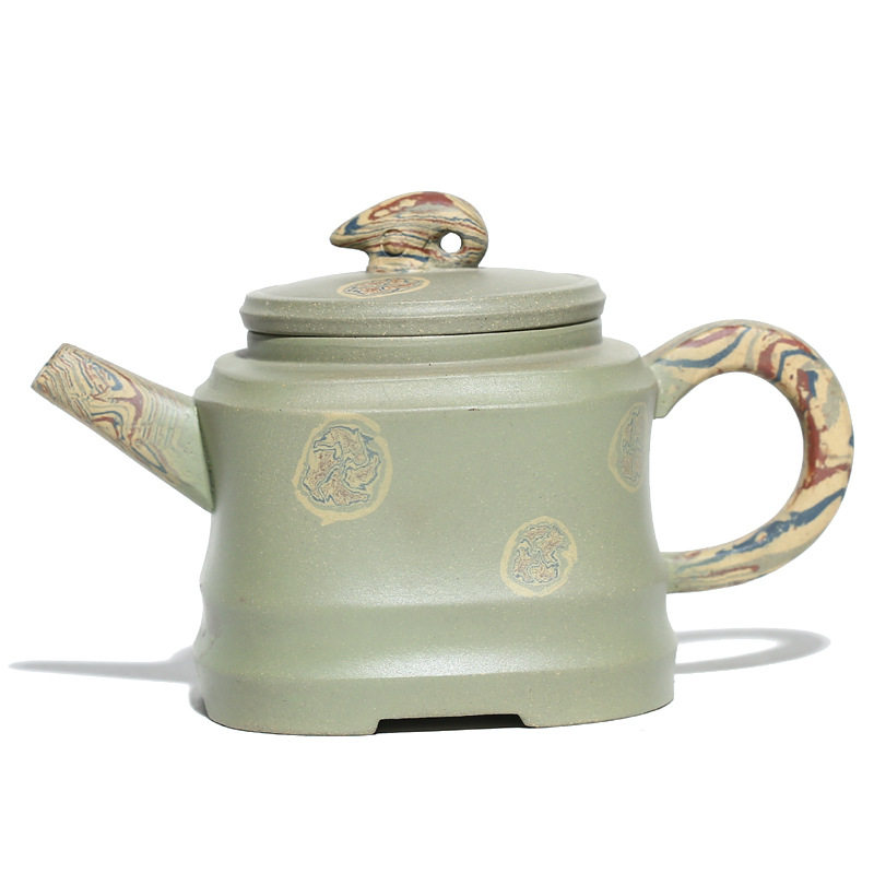紫砂壶全手工绞泥知足常乐茶壶家用功夫茶具宜兴原矿豆青砂