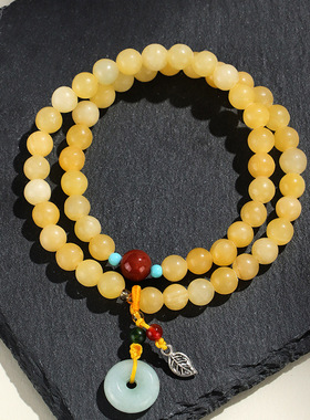 红玛瑙手串首饰黄玉米翡翠平安扣双圈串珠手链女文艺复古民族风