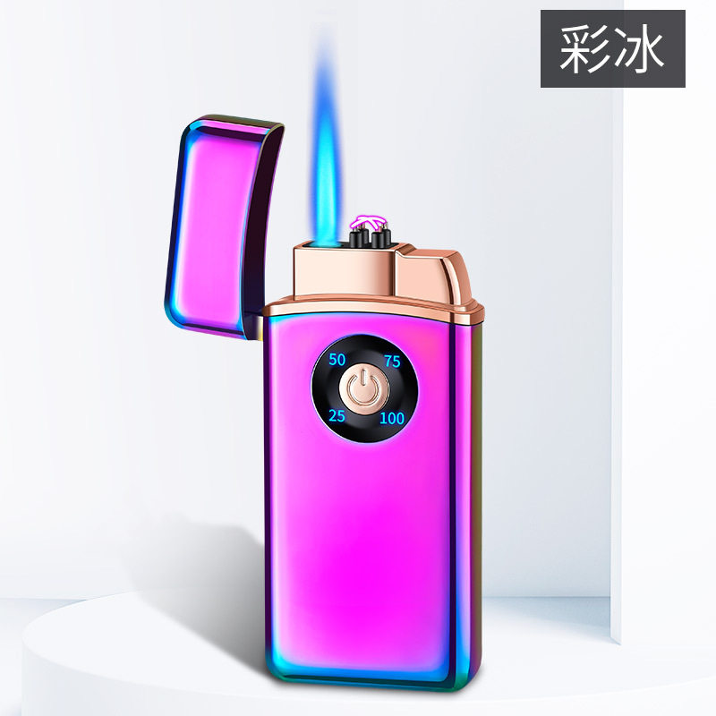 气电二用按键款USB按钮充电防风打火机数字电量显示跨境TH789