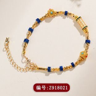 天然青金石五条经文圆柱碎银手链新中式景区寺院爆款手串