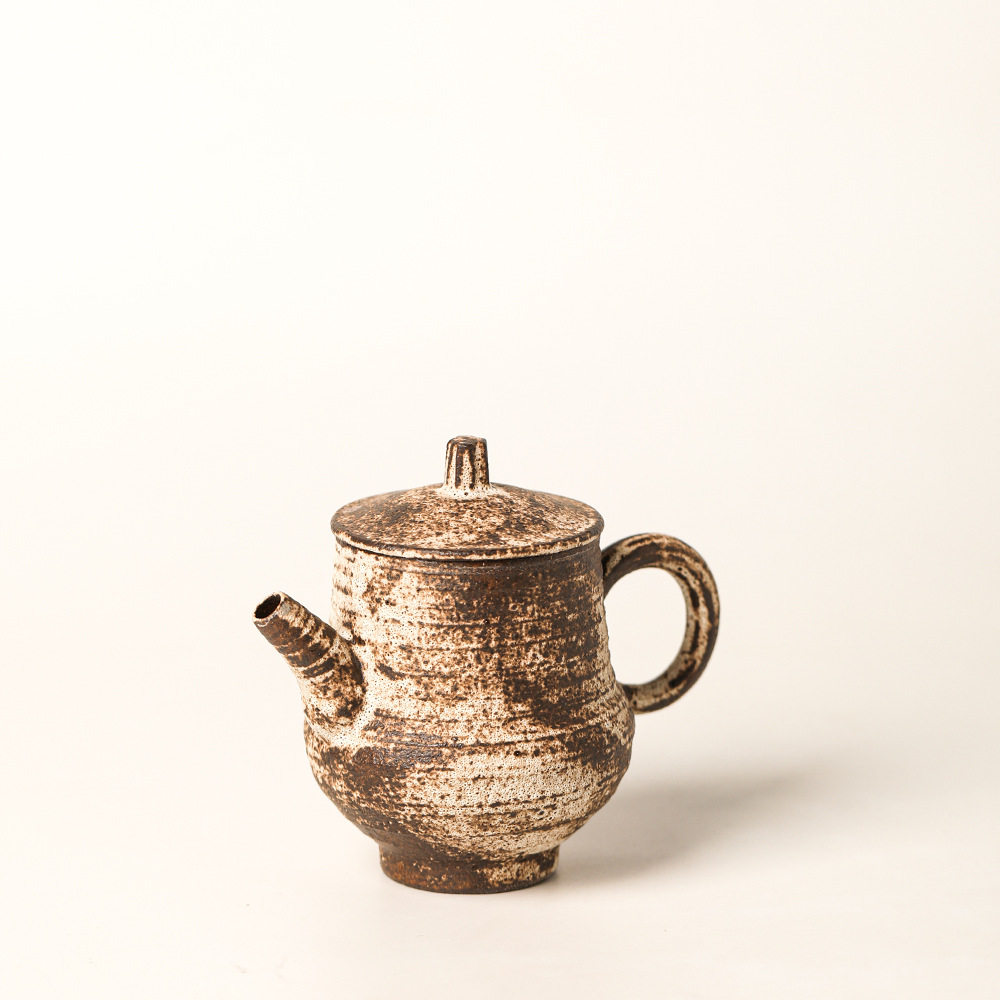 日式黑紫砂陶壶诧寂风古朴纯手工泡茶壶化妆土妙峰陶艺作品球孔壶
