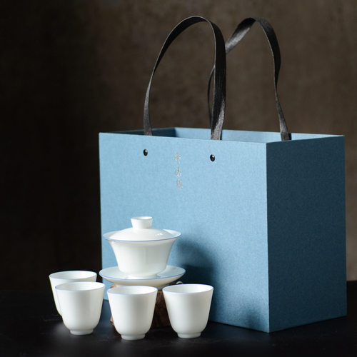 手工甜白盖碗茶杯三才茶碗白瓷景德镇陶瓷功夫茶具泡茶碗四杯套装