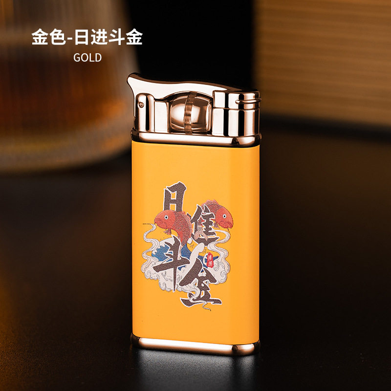 发光滚轮直冲打火机蓝火焰透视气窗火机防风冲气抖音网红CL2106