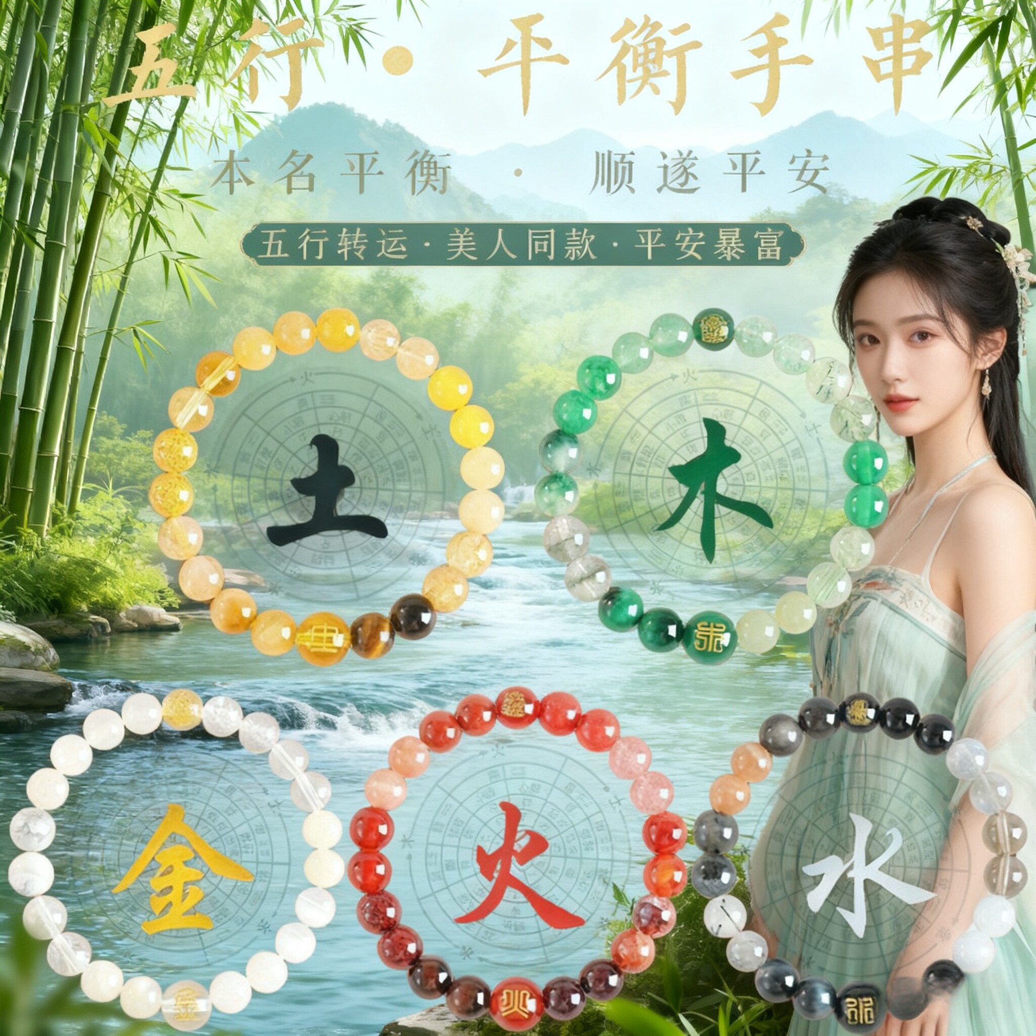 普陀山五行手链男女补金天然水晶手串黄水晶招财多宝好运送友礼物