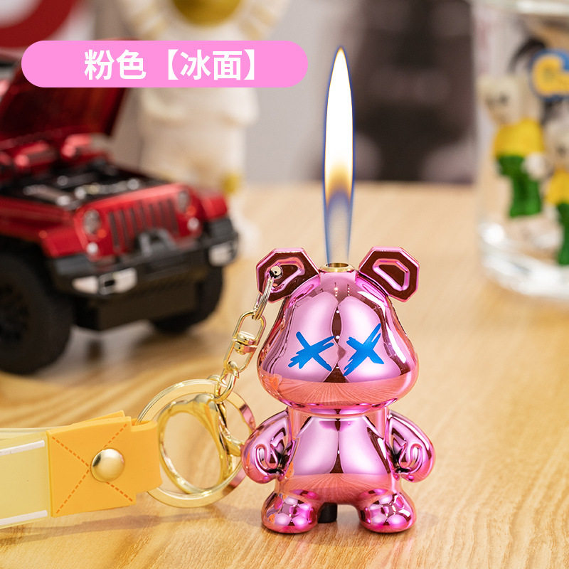 新款暴力熊钥匙扣打火机循环充气多色渐变打火机女生可爱