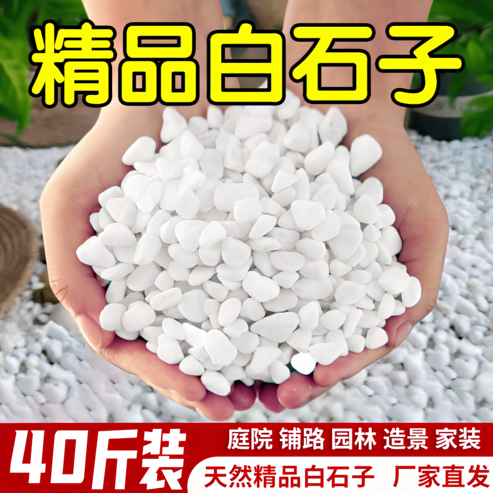 40斤白色鹅卵石铺路铺地天然庭院阳台造景石头花园砾石碎石白石