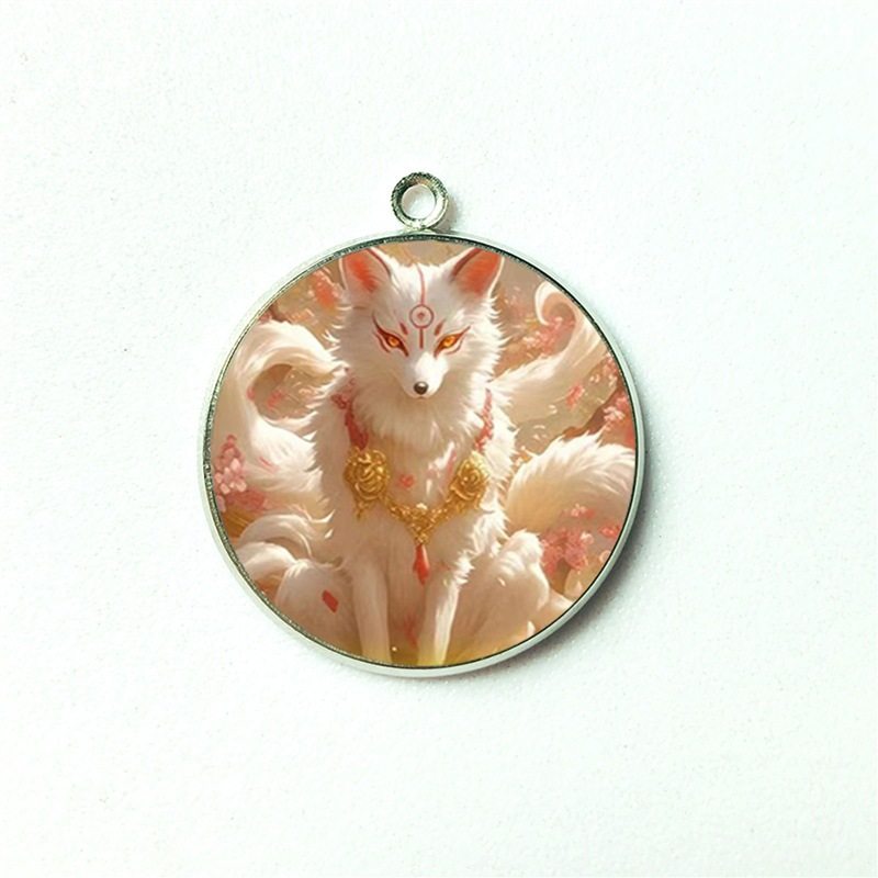 双面】新款创意狐狸图案时光宝石项链饰品吊坠祝福语首饰DIY毛衣