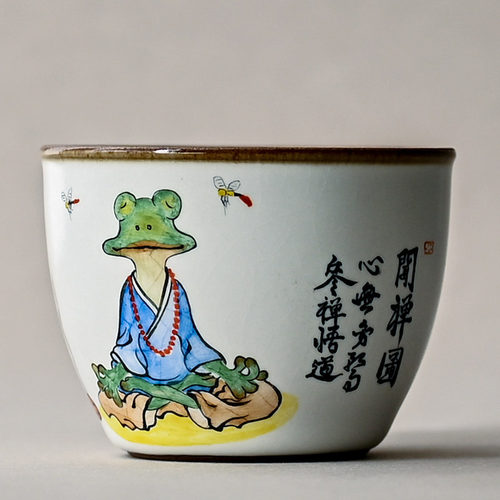 景德镇手拉坯手绘趣味禅意大号汝瓷开片可养主人杯陶泥缸式茶杯