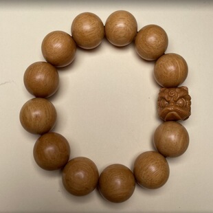 东加檀香新山檀实木雕刻醒狮手串复古风男女简约文玩盘玩把玩佛珠