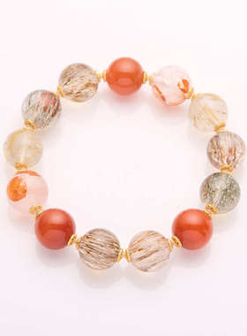 天然黑金超七水晶手链女红胶花金发晶川料满肉南红多宝手串