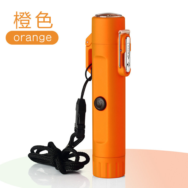 防水防风双电弧带指南针闪灯求救信号户外手电筒打火机电子点火器