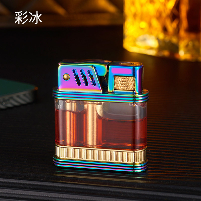 复古透明油仓一键点火煤油打火机老式砂轮打火机跨境广告礼品