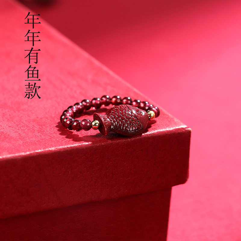 高含量朱砂戒指小众国潮原矿高纯度紫金砂食指石榴石女款转运指环