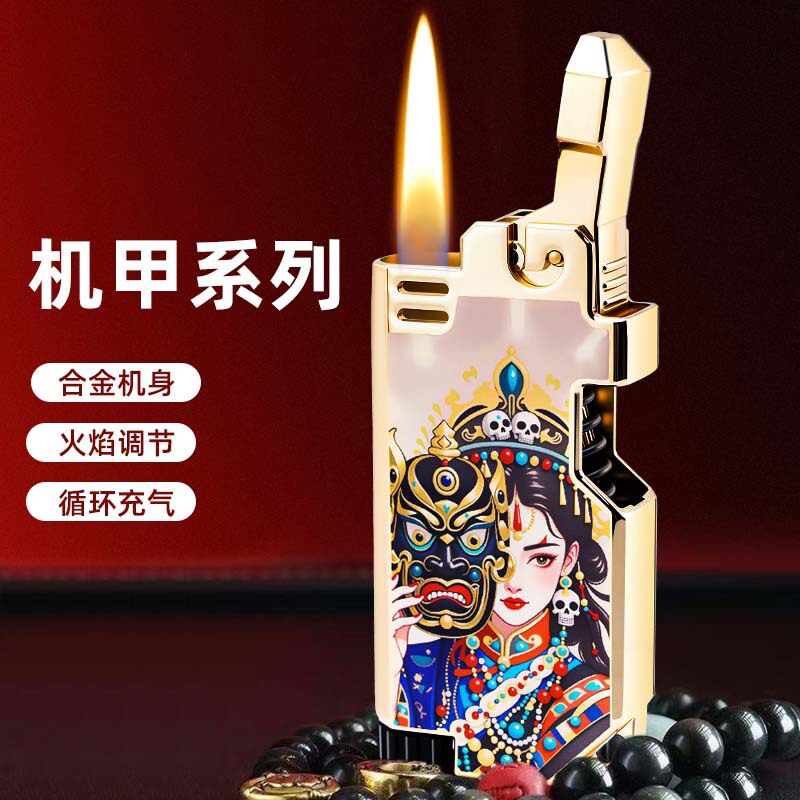 新款网红彩印富贵花打火机充气创意个性砂轮老式复古防风打火机