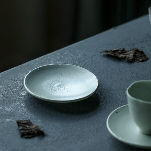 复古中式陶瓷杯禅意茶道粗陶化妆土杯托哑光隔热功夫茶具品茗杯