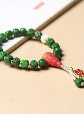 耗牛骨雕刻骰子手串搭配耗牛骨三通菩提子单圈佛珠冷门文玩手链男