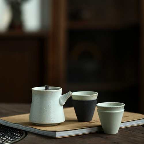 志野日式手抓壶五件套白陶茶具套装素雅茶器纯手工薄胎侘寂风素色