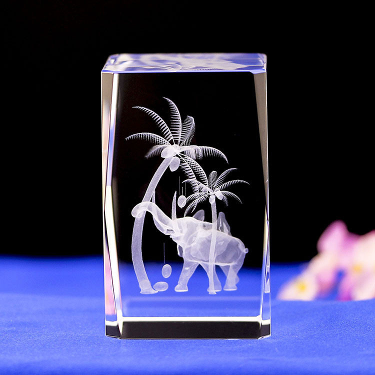 水晶内雕制作3D激光雕刻工艺品动物大象模型摆件纪念礼品