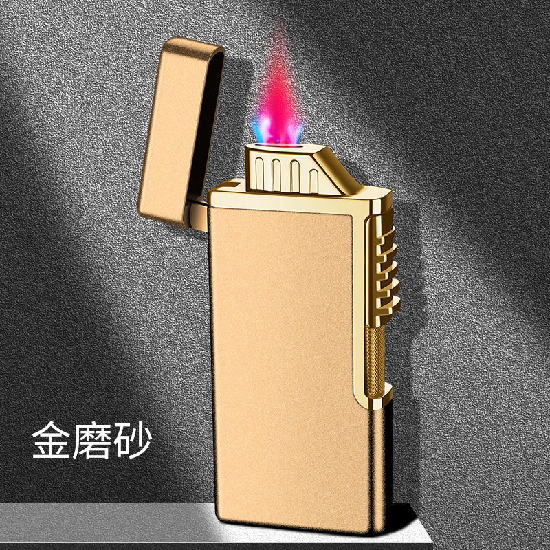 跨境新款创意扁口红火防风打火机金属冲气渐变色礼品广告