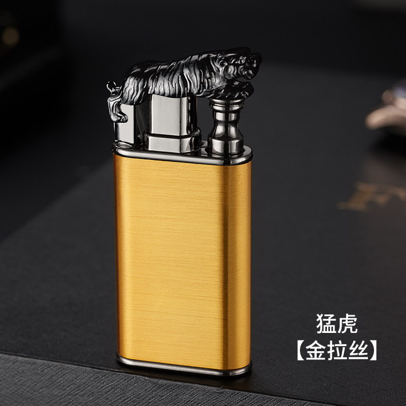 新款猛虎双火直冲明火转换金属打火机可激光雕刻广告打火机
