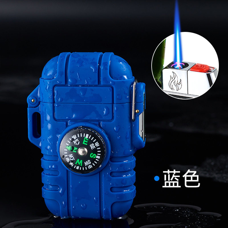 DG005防水双火打火机充电充气指南针一体双用创意直冲电弧点烟器