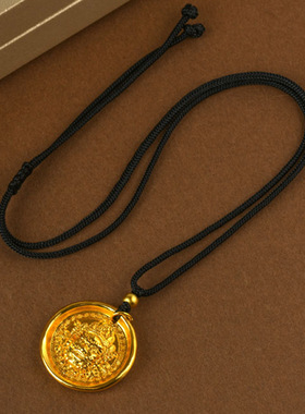 黄金色沙金黄财神吊坠新中式文艺复古藏式爆款项链绳挂坠饰品