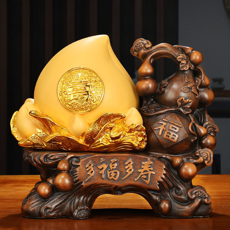 寿桃摆件沙金树脂工艺品祝寿贺寿礼品60 70 80 90 送长辈生日礼物