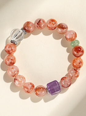 红胶花白水晶南瓜串珠手链女时尚高级感紫水晶方糖手串手饰