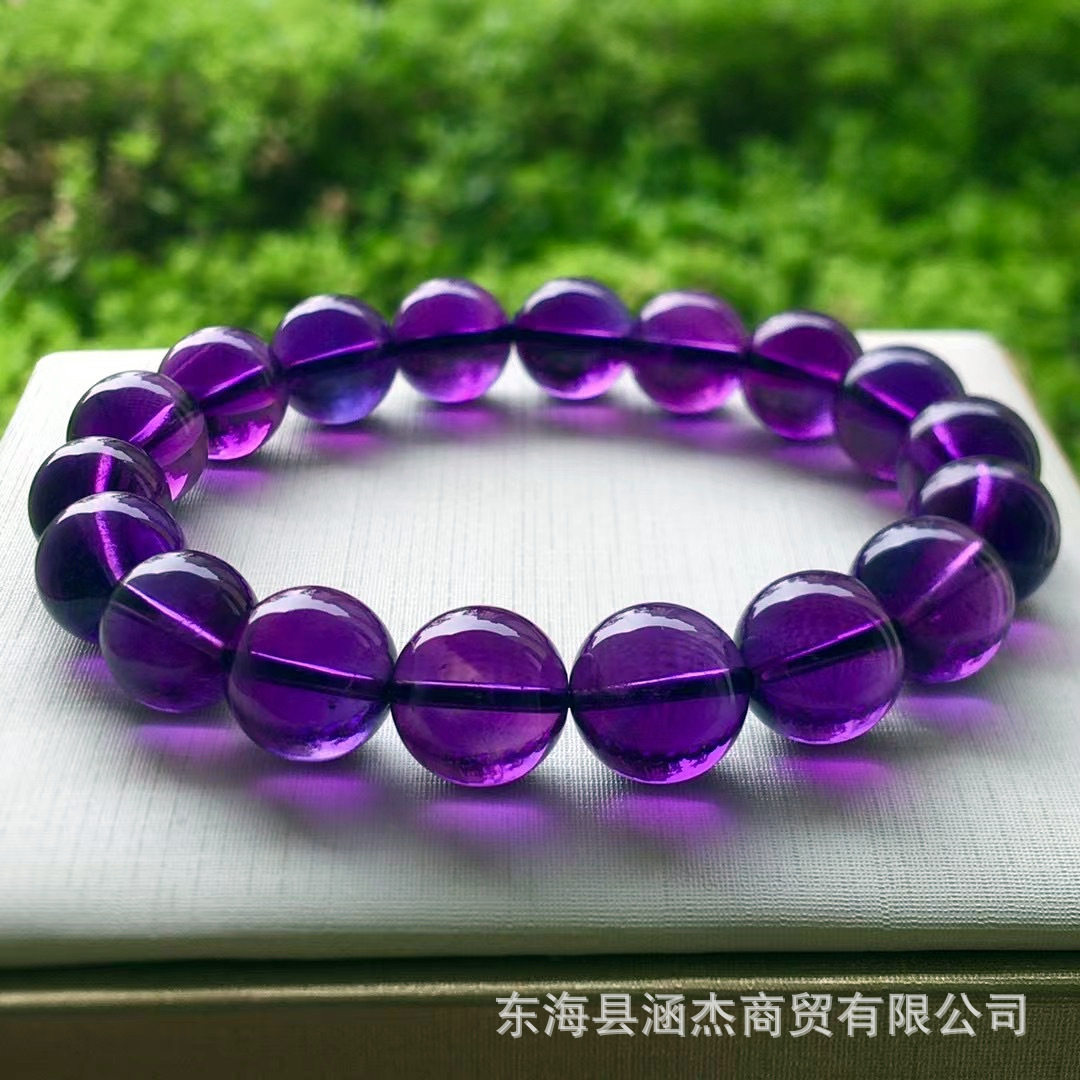 天然紫水晶手链巴西紫罗兰色紫晶手串晶体通透男女爱情款时尚饰品