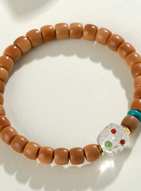 菩提果白水晶阿呆单圈手链盘玩文玩手串寺院文创爆款饰品