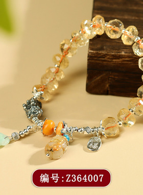 巴西天然黄水晶刻面盘珠手链时尚新中式文创女款貔貅财气手串