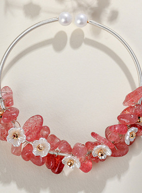 天然紫黄粉水晶草莓晶碎石绕线手镯时尚原创女士手环新款饰品