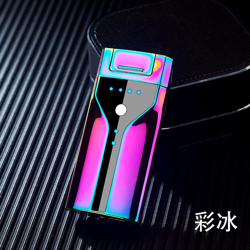 带灯USB电子点烟器指纹感应触摸双电弧充电打火机礼品定制代发