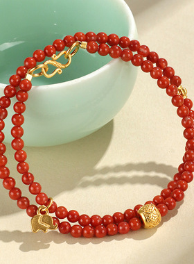 新中式南红双圈串珠手链女小众高级感小象回纹珠配件手串首饰