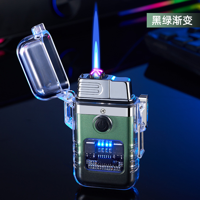 透明壳气电两用防风打火机户外防水充电USB电弧两用网红抖音
