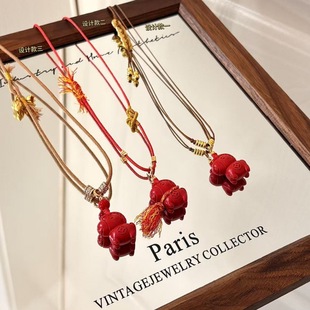 朱砂红十二生肖马毛衣链女吊坠项链新年吉祥物本命年 马到功成